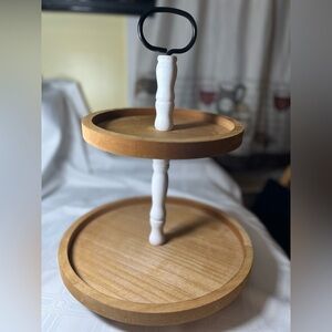 Two-Tier Wooden Tray with White Handle